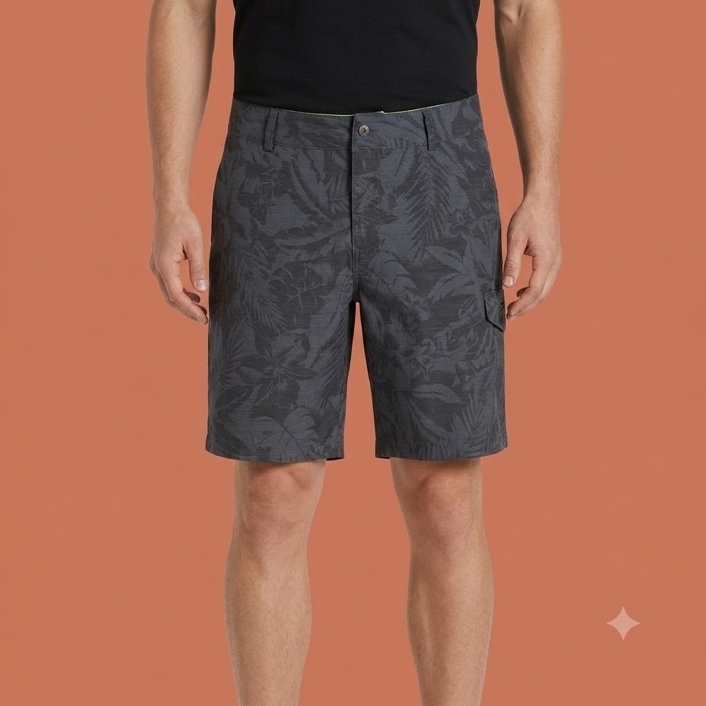 Speedo Hybrid Board Shorts Men's 36 Gray Floral Cargo‎ Swim Surf